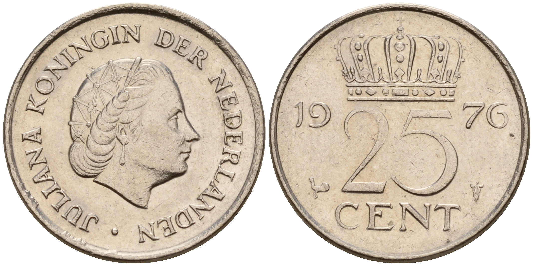 Нидерланды 25 центов 1976 Юлиана (1949-1980) KM 183 никель    4598-516