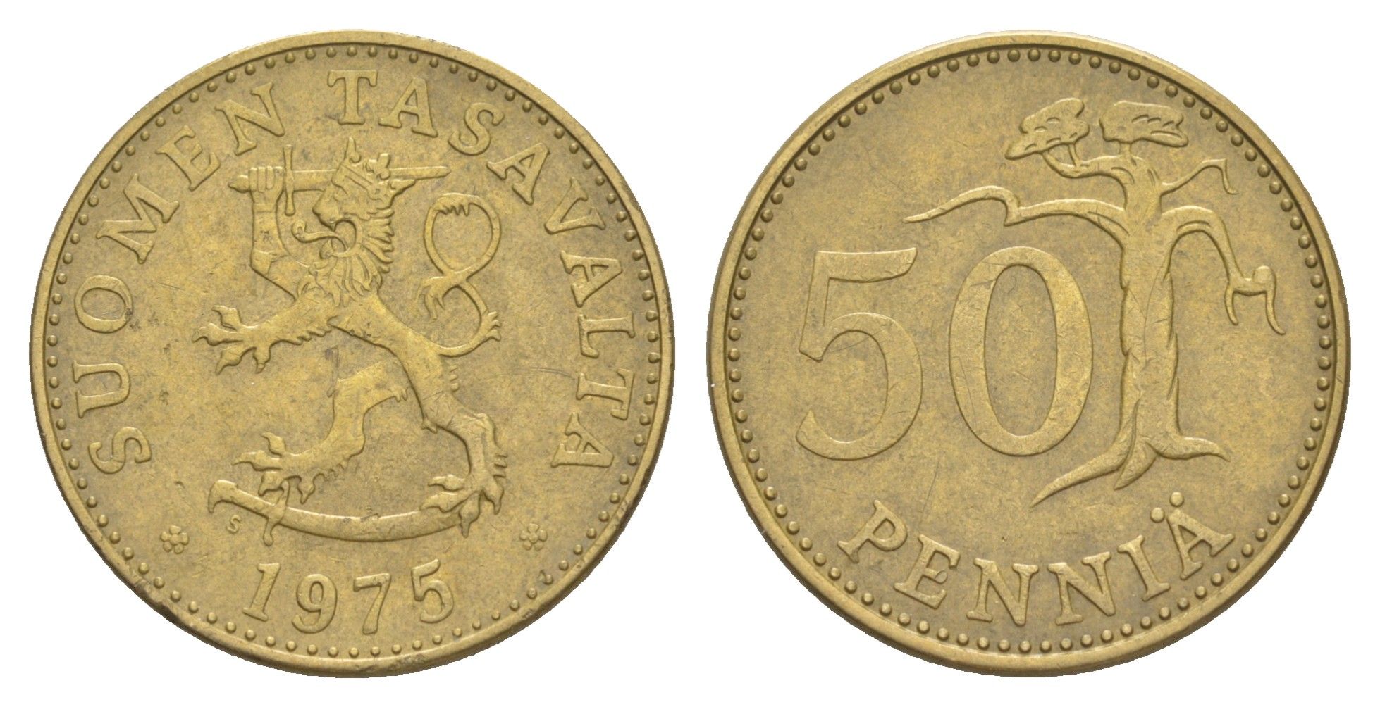 Финляндия 50 пенни 1975 KM 48 алюминиевая бронза 4648-456