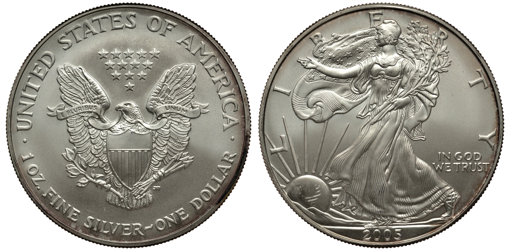 США 1 доллар 2005 шагающая свобода KM 273 серебро UNC 1084-6-24