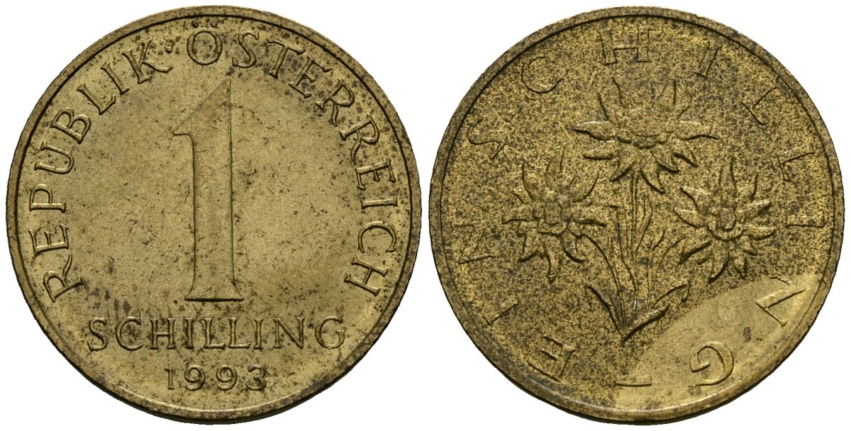 Австрия 1 шиллинг 1993 KM 2886 алюминиевая бронза 4135-226