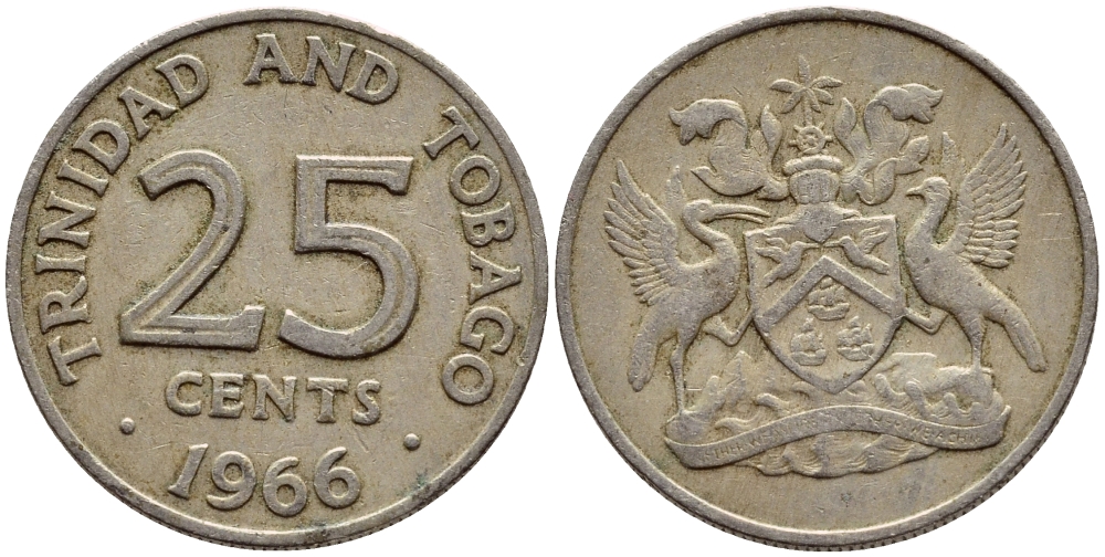 Тринидад и Тобаго 25 центов 1966 герб KM 4 медно-никель 4396-627