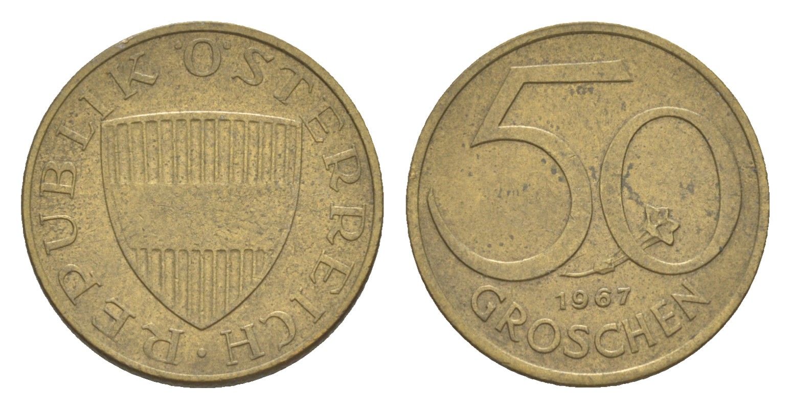 Австрия 50 грошей 1967 KM 2885 алюминиевая бронза 4136-1264