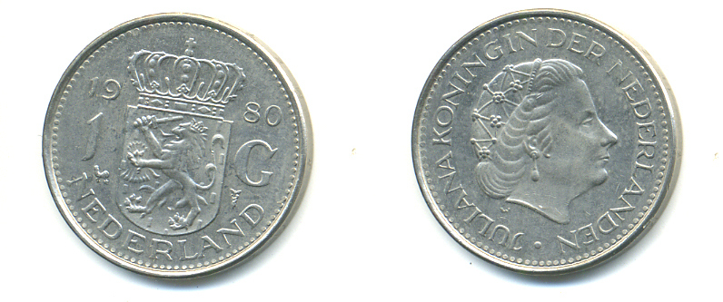 Нидерланды 1 гульден 1980 Юлиана (1948-1980) KM 184а никель 83-823