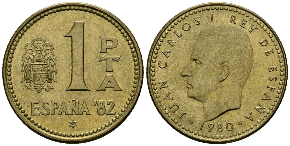 Испания 1 песета 1980 (82) Чемпионат мира по футболу в Испании 1982, Хуан Карлос I (1975-2014) KM 816 алюминиевая бронза 4138-1041