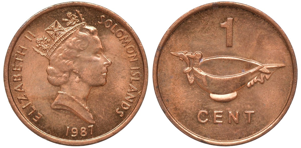 Соломоновы острова 1 цент 1987 Елизавета II (1953-) KM 24 сталь плакированная бронзой aUNC 4602-868