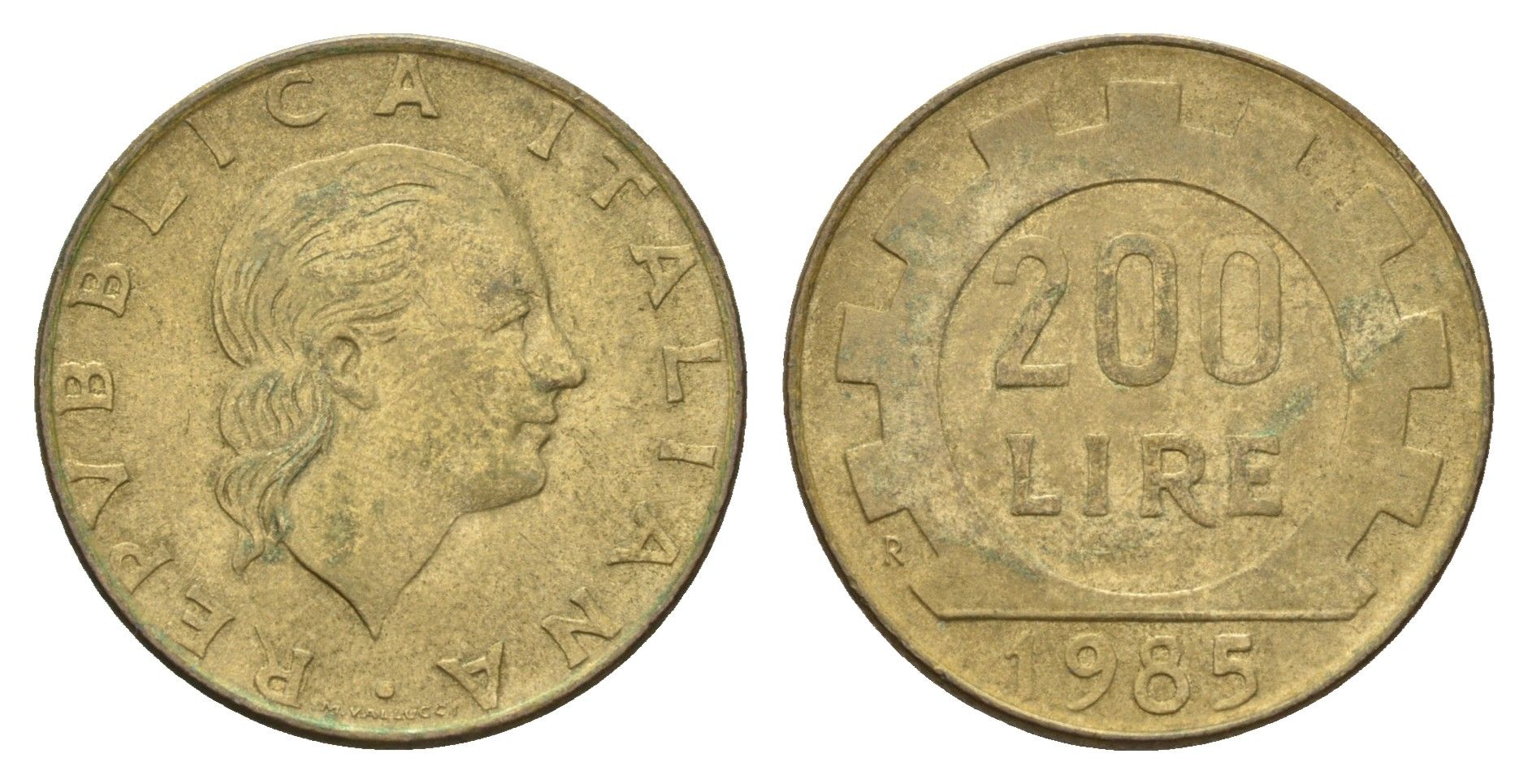 Италия 200 лир 1985 R, шестерня KM 105 алюминиевая бронза 4606-934