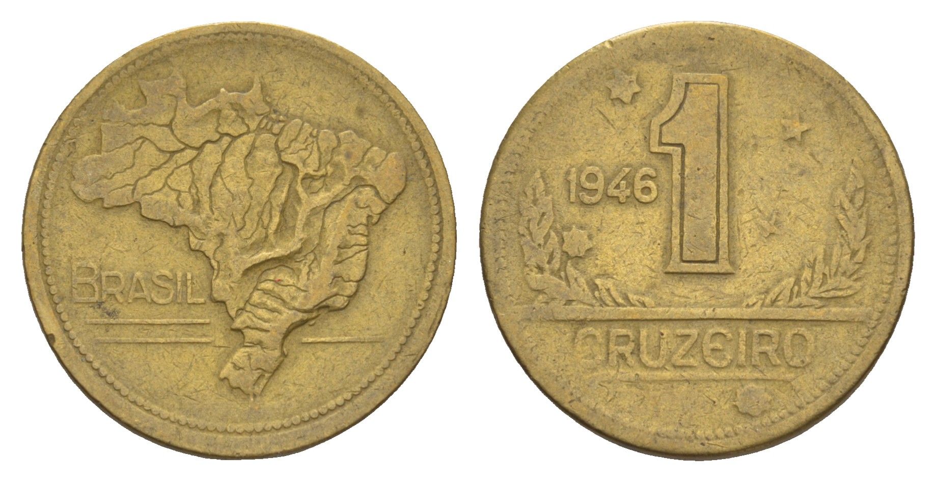 Бразилия 1 крузейро 1946 KM 558 алюминиевая бронза 4656-1251