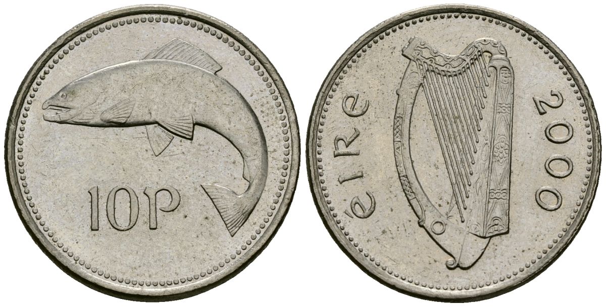 Ирландия 10 пенсов 2000 лосось KM 29 медно-никель 4138-915