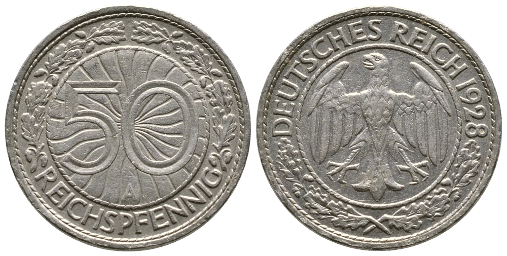 Германия 50 рейхспфеннигов 1928 A KM 49, J. 324 никель 4380-415