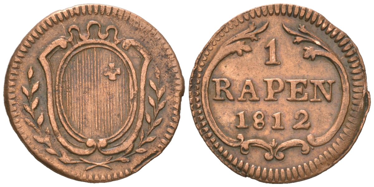 Швиц, Швейцарские Кантоны 1 раппен 1812 KM 59 медь 441-813