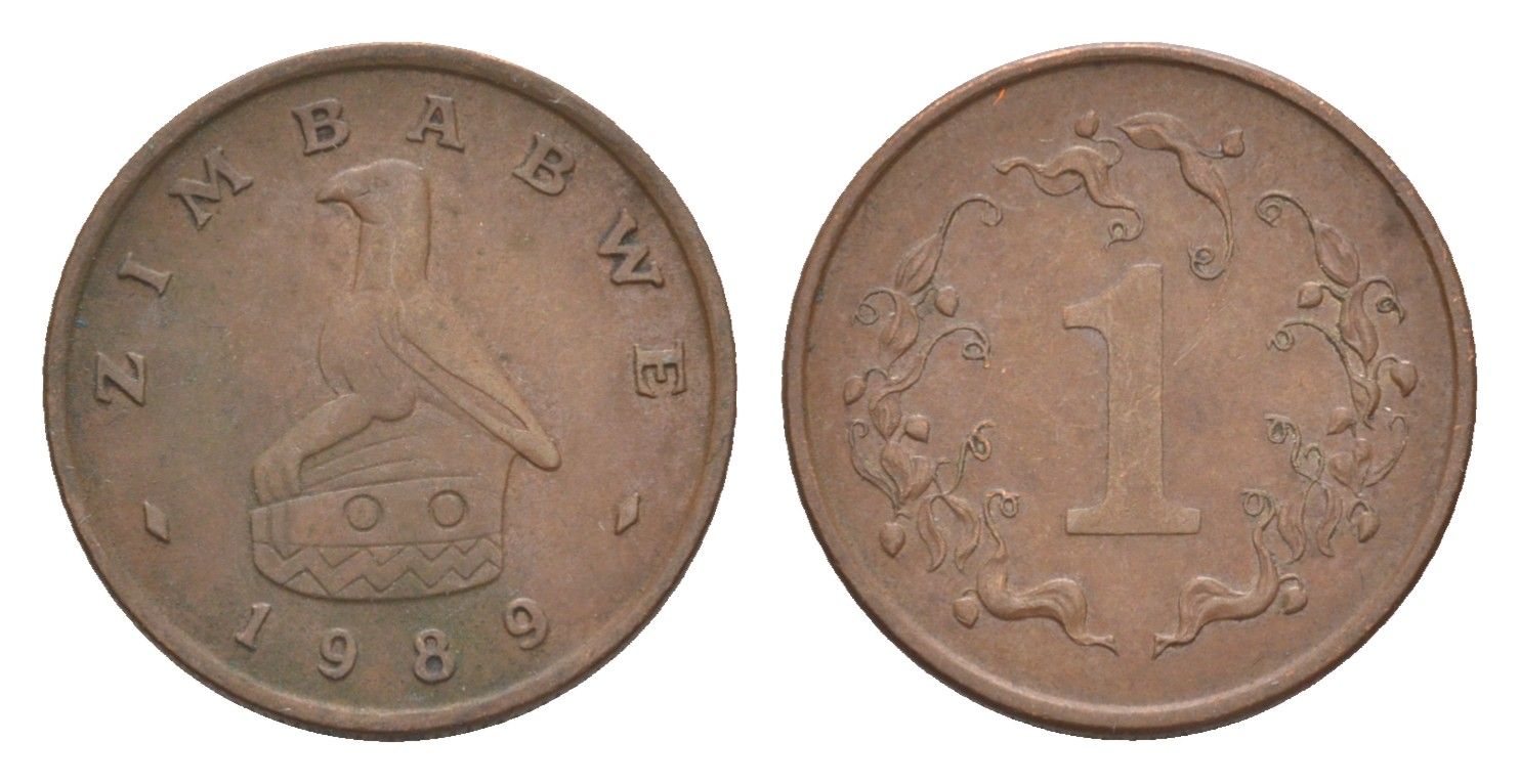 Зимбабве 1 цент 1989 птица-идол KM 1a сталь плакированная бронзой 4655-741