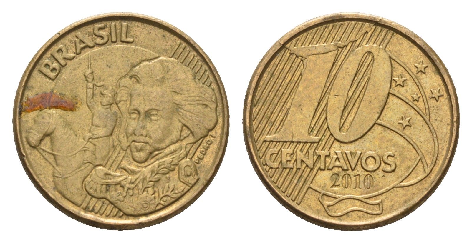 Бразилия 10 сентаво 2010 KM 649 сталь плакированная латунью 4689-112