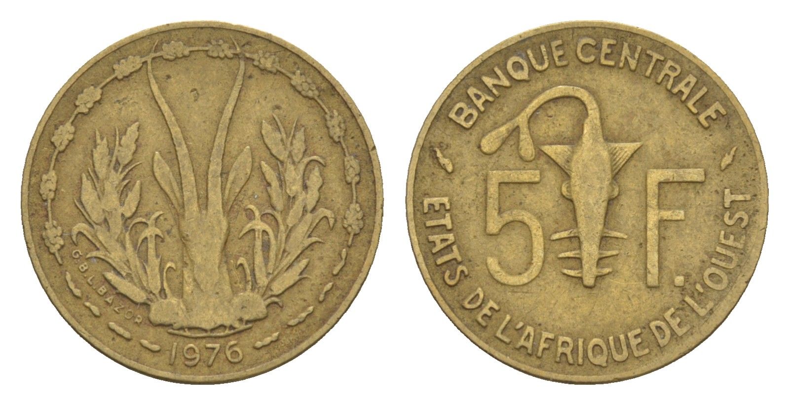 Западная Африка (BCEAO) 5 франков 1976 KM 2a медь алюминий никель 4655-769