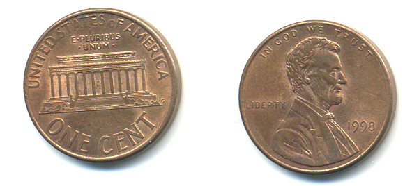 США 1 ЦЕНТ 1998 ЛИНКОЛЬН KM 201b цинк плакированный медью 86-342