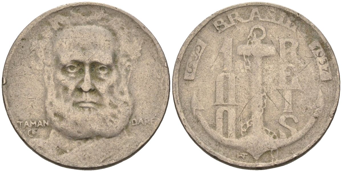 Бразилия 100 рейс 1937 Маркиз Тамандаре KM 536 медно-никель 4115-553