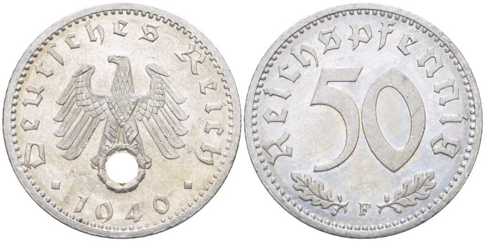 ГЕРМАНИЯ 50 РЕЙХСПФЕННИГОВ 1940 F KM 96, J.372 алюминий 202-652