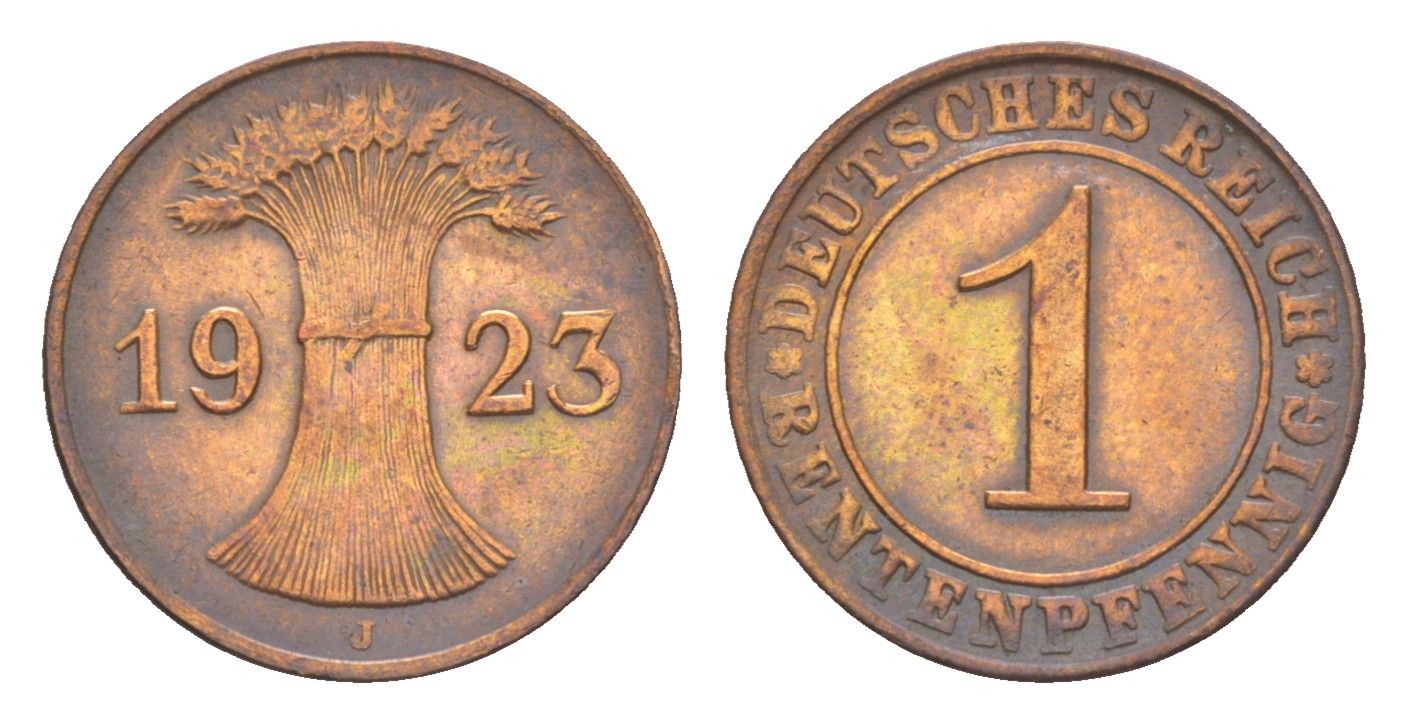 Германия 1 рентенпфеннига 1923 J KM 30, J. 306 бронза 4164-1134