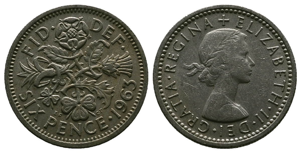 Великобритания 6 пенсов 1963 Елизавета II (1952-2022) KM 903, Spink 4149 медно-никель 4381-813