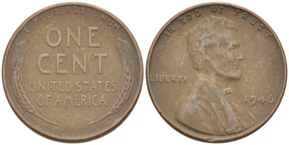 США 1 ЦЕНТ 1946 ЛИНКОЛЬН KM А132 медь цинк 218-217