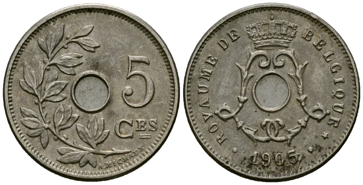 Бельгия 5 сантимов 1905 Belgique KM 54 медно-никель 4173-412