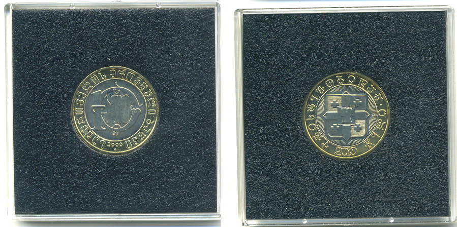 ГРУЗИЯ 10 ЛАРИ 2000 2000 ЛЕТ ОТ РОЖДЕСТВА ХРИСТОВА, В ОРИГИНАЛЬНОЙ ПЛАСТИКОВОЙ УПАКОВКЕ KM биметалл BUNC 6-3-1-13