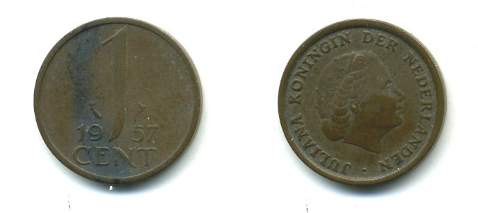 Нидерланды 1 цент 1957 Юлиана (1949-1980) KM 180 бронза 54-1118