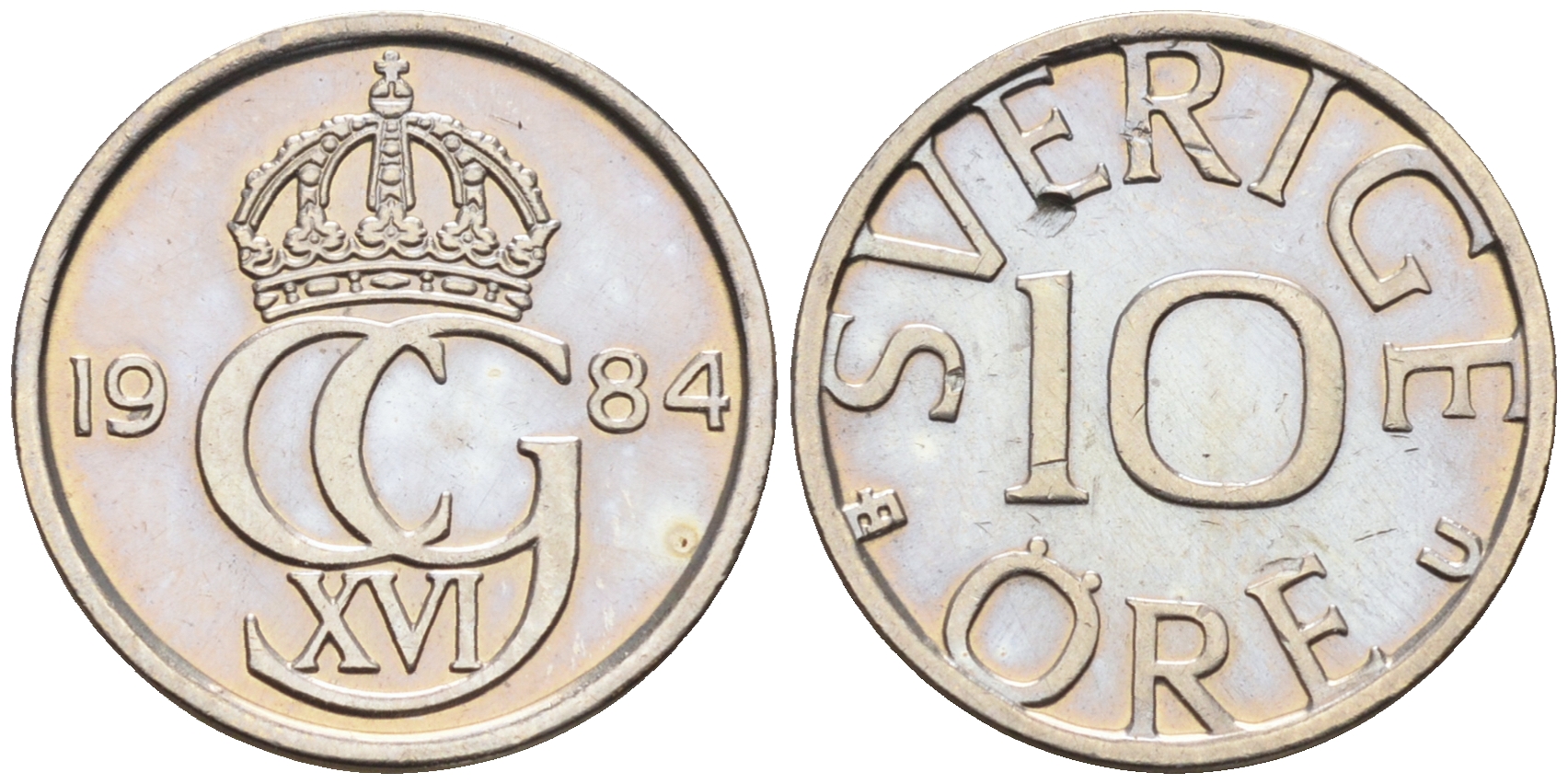 Швеция 10 эре 1984 U, Карл XVI Густав (1973- ) КМ 850 медно-никель 4169-122