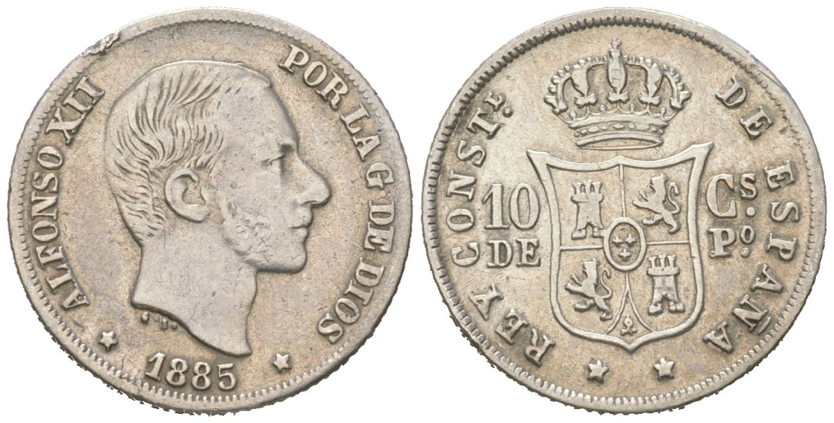 Филиппины 10 сентимо 1885 KM?148 серебро 4615-118