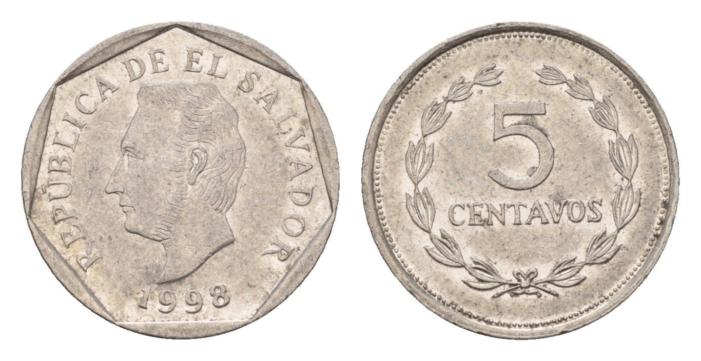 Сальвадор 5 сентаво 1998 KM 154b сталь плакированная никелем aUNC 4643-815