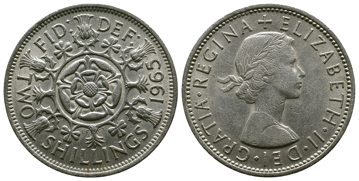 Великобритания 2 шиллинга (флорин) 1965 Елизавета II (1952-2022) KM 906, Spink 4146 медно-никель 4382-535