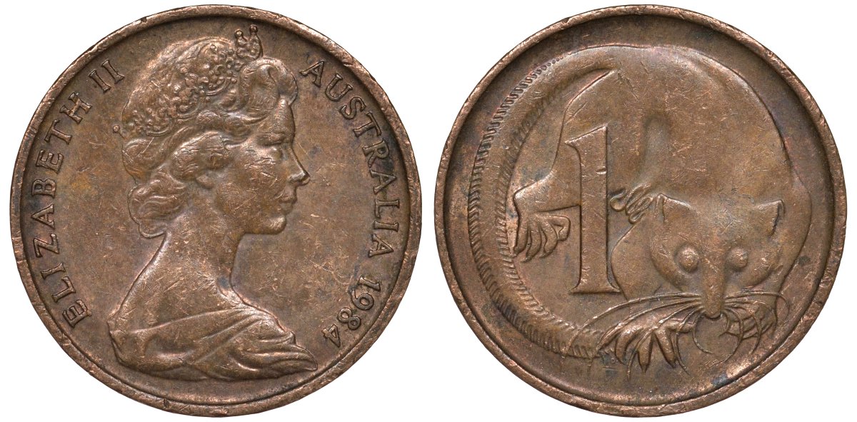 Австралия 1 цент 1984 опоссум KM 62 бронза 4124-619