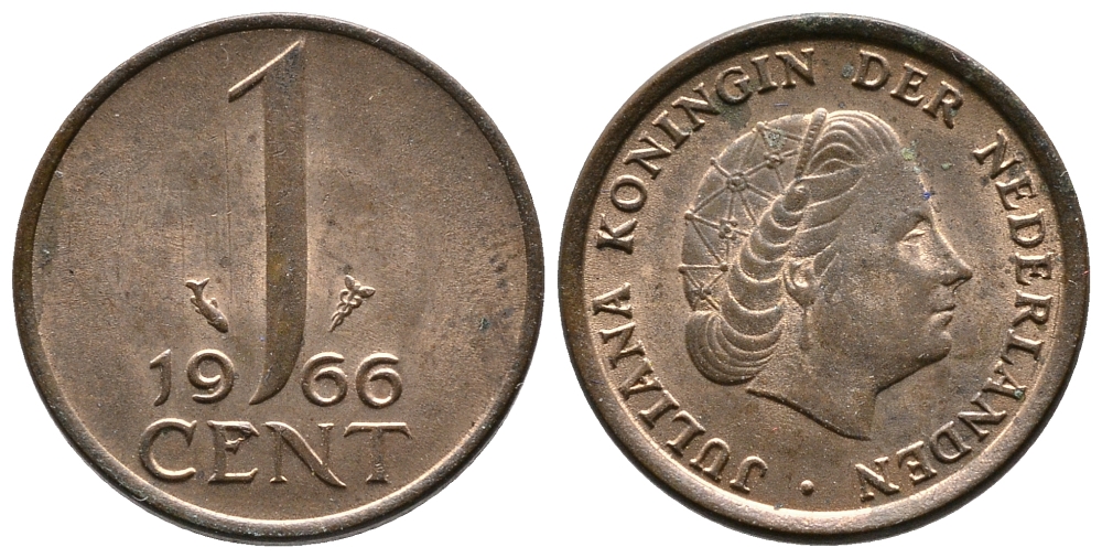 НИДЕРЛАНДЫ 1 ЦЕНТ 1966 ЮЛИАНА KM 180 бронза 83-967