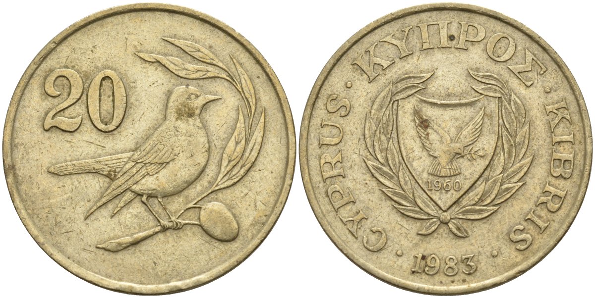 Кипр 20 центов 1983 птичка KM 57.1 никель латунь 4140-711