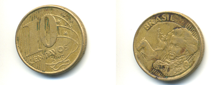 БРАЗИЛИЯ 10 СЕНТАВО 2005 KM 649.2 сталь плакированная латунью 176-726