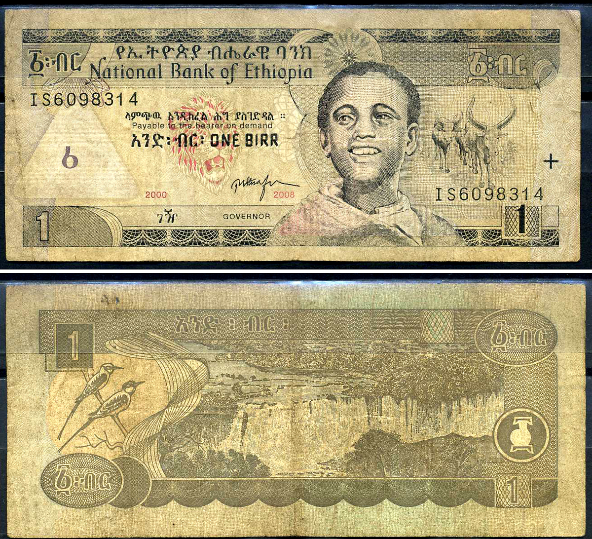 Эфиопия 1 быр ED 2000 AD 2008 Pick 46 e бумага 8592-4-3-1