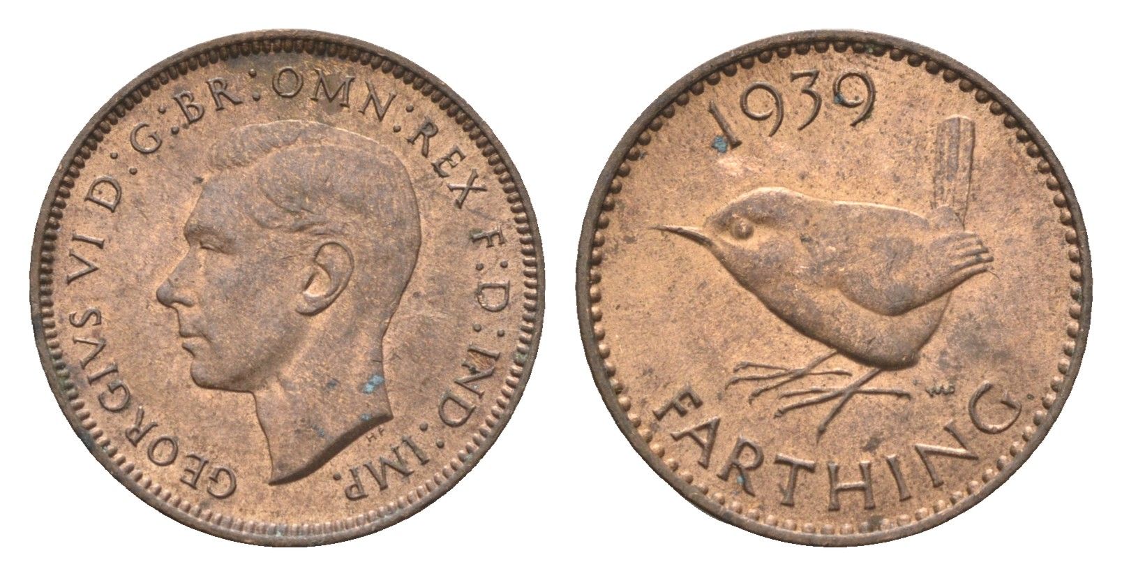 Великобритания 1 фартинг 1939 Георг VI (1936-1952) KM 843, Spink 4116 бронза aUNC 4664-328