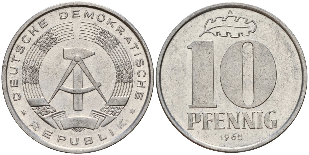 ГДР 10 пфеннигов 1968 A KM 10 алюминий 67-846