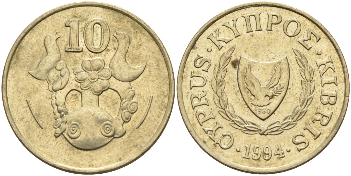 Кипр 10 центов 1994 KM 56.3 никель латунь 4141-1216