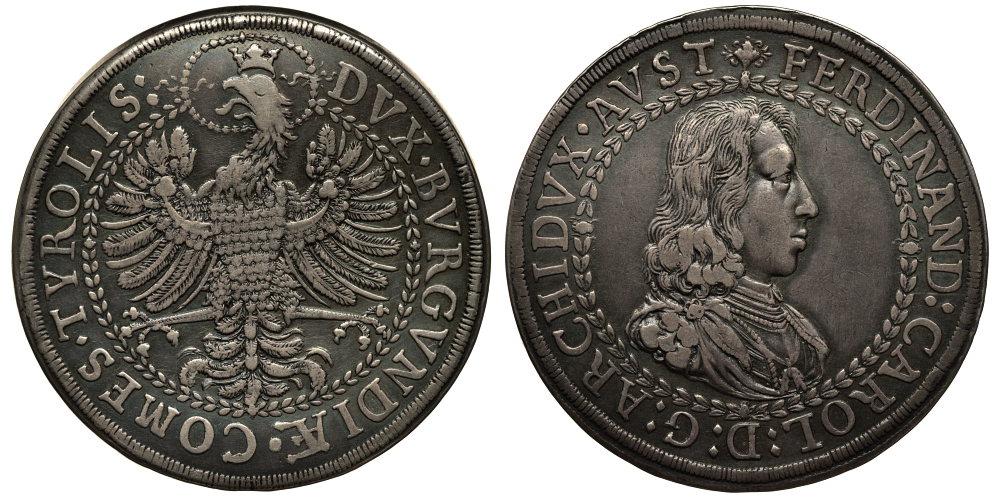 Австрия, Священная Римская империя 2 талера 1646 Эрцгерцог Фердинанд Карл (1632-1662) Dav. 3363 серебро 10-005-59