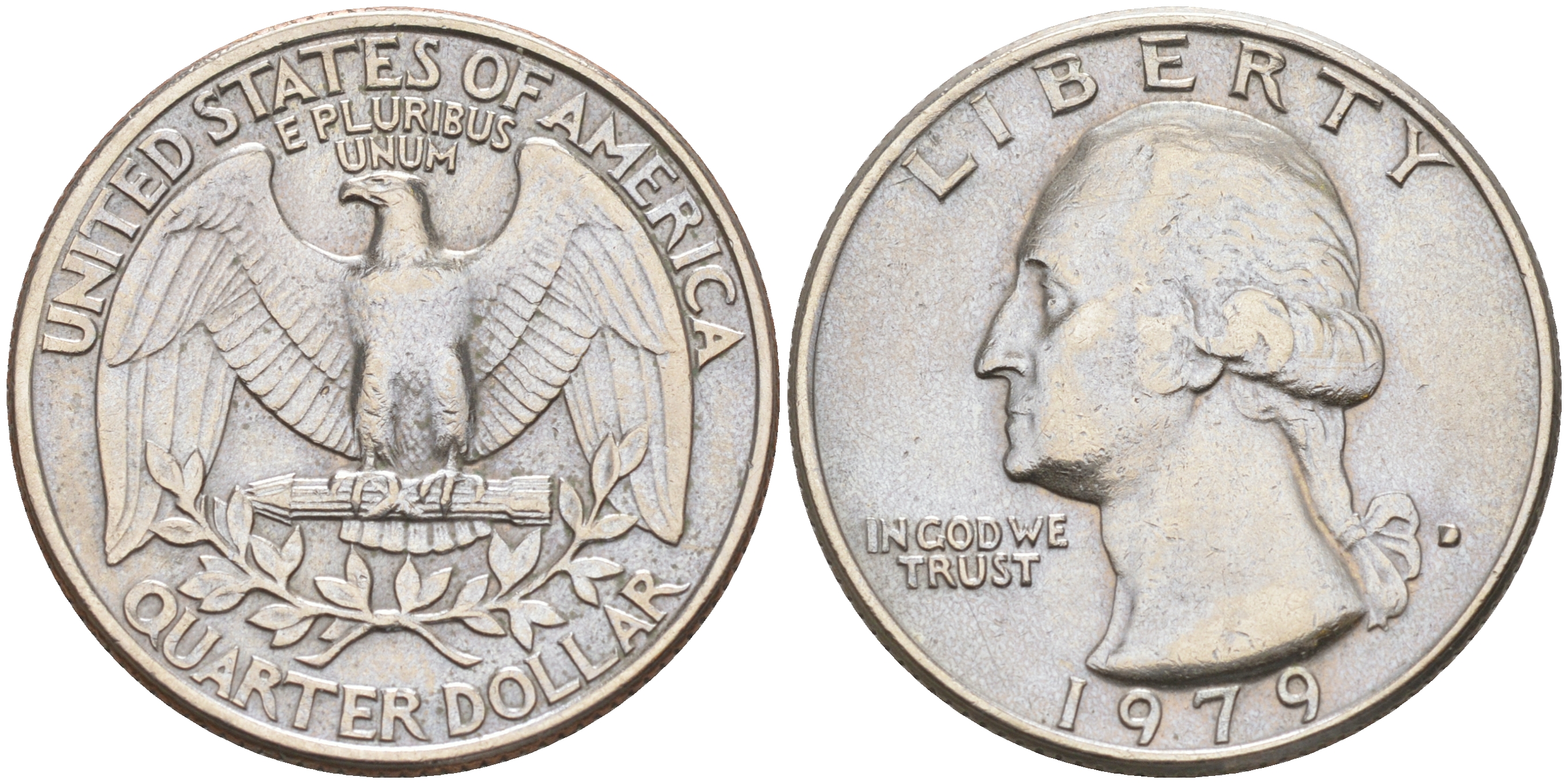 США 25 ЦЕНТОВ = КВОТЕР 1979 D, ВАШИНГТОН KM А164a медь плакированная медно-никелем 190-331