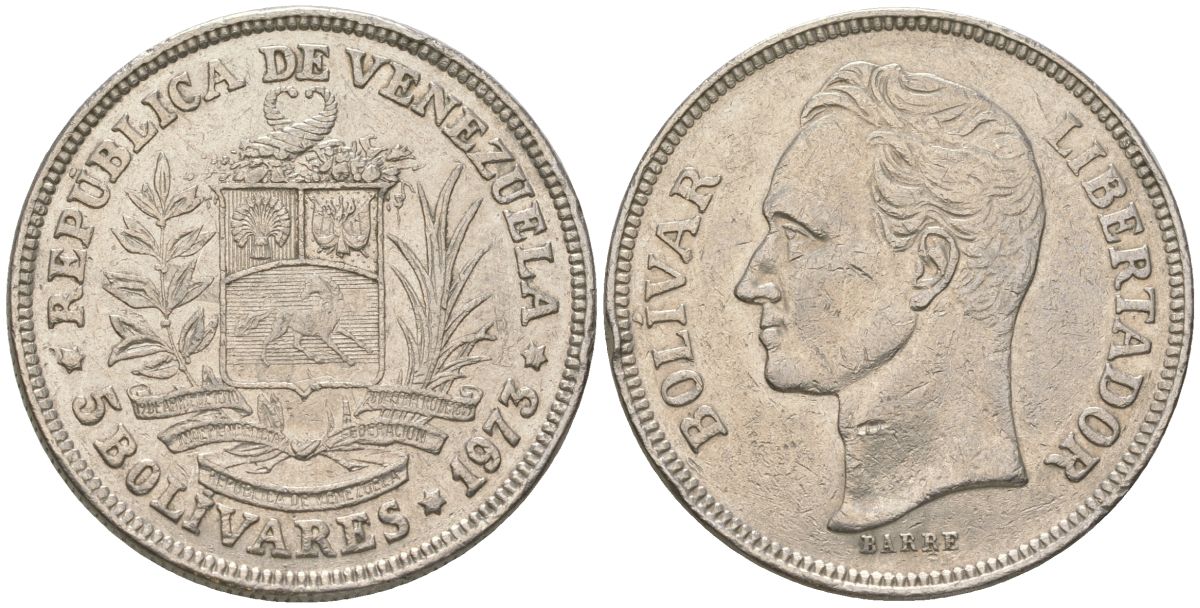 Венесуэла 5 боливаров 1973 Симон Боливар KM 44 никель 4403-114