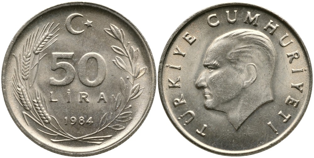 ТУРЦИЯ 50 ЛИР 1984 KM 966 медь никель цинк 29-915