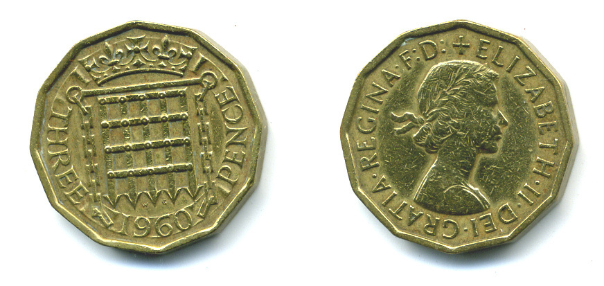 Великобритания 3 пенса 1960 Елизавета II (1952-2022) KM 900, Spink 4153 никель латунь 25-126