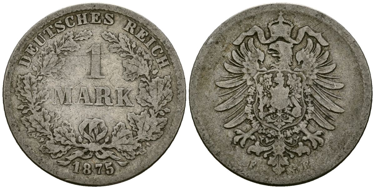 Германия 1 марка 1875 F KM 7 серебро 4172-411