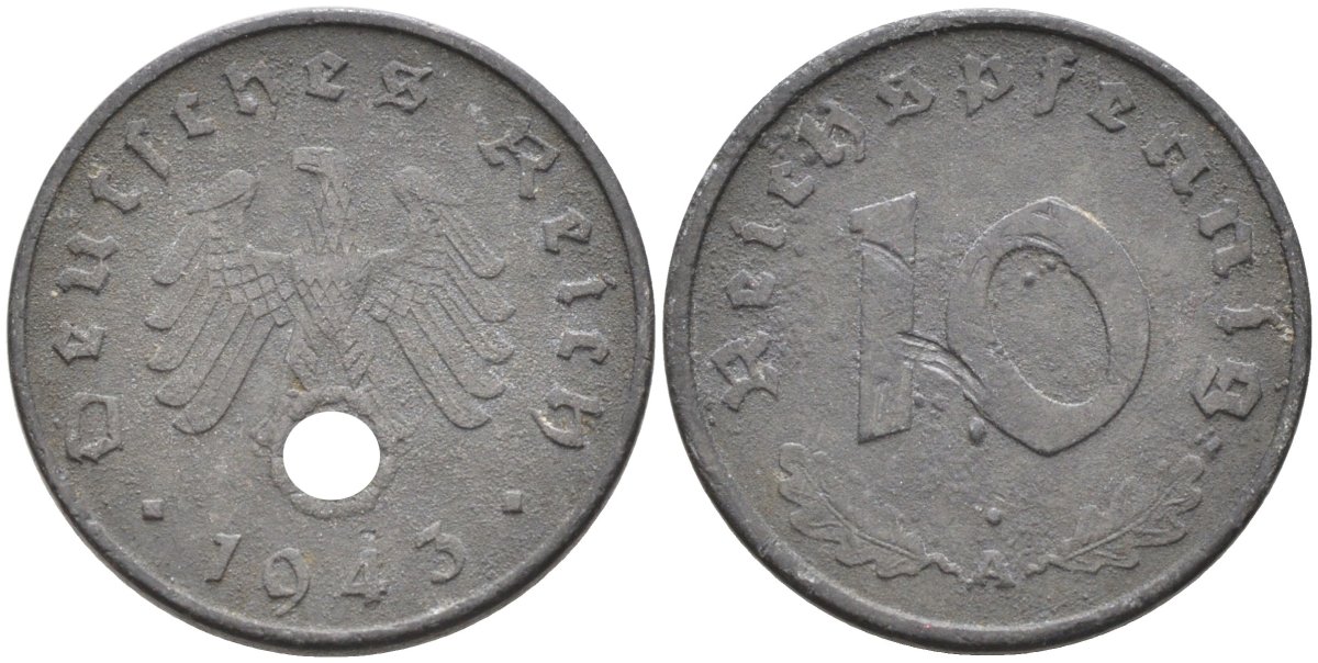 Германия 10 рейхспфеннигов 1943 А KM 101, J.371 цинк 4577-912
