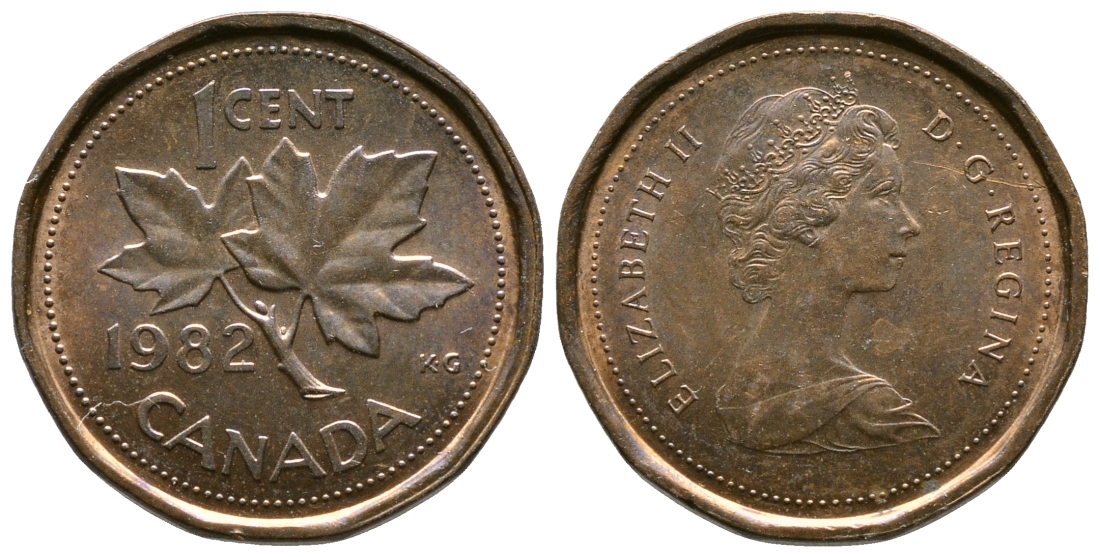 Канада 1 цент 1982 Елизавета II (1952-2022), кленовый лист KM 132 бронза 46-1945