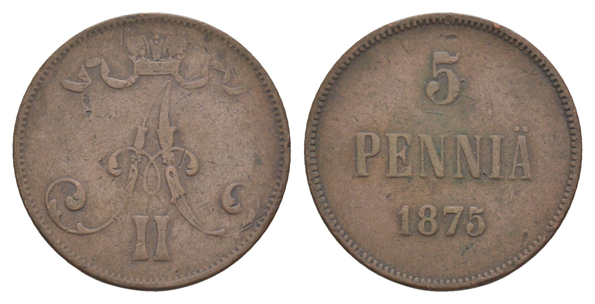 Россия для Финляндии 5 пенни 1875 Александр II (1855-1881) Биткин 663 медь 4654-111