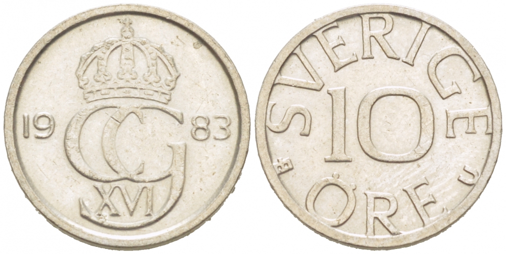 Швеция 10 эре 1983 U Карл XVI Густав (1973- ) KM 850 медно-никель 3955-351