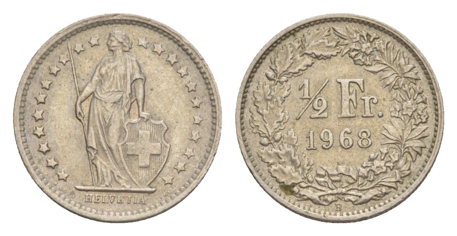 Швейцария 1/2 франка 1968 KM 23a медно-никель 4647-1018