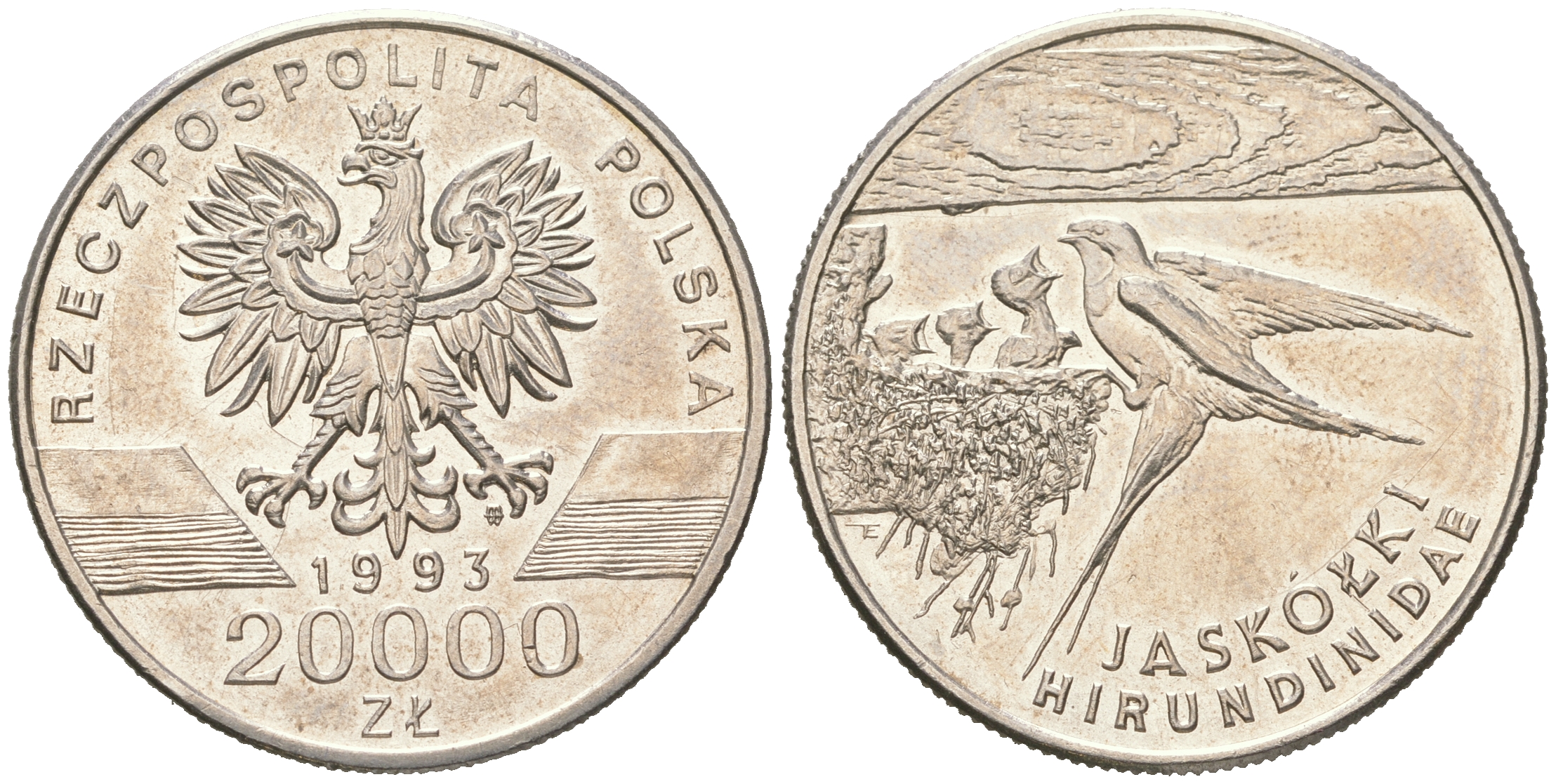 Польша 20000 злотых 1993 ласточка KM 243 медно-никель  UNC  4512-725